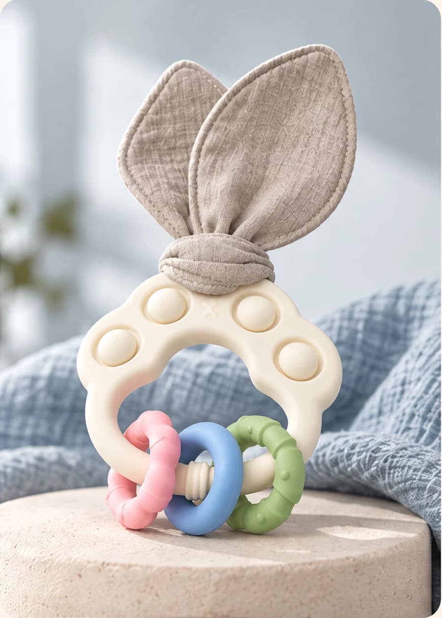 Sensorischer Beißring – Knisti in Oat Cream – Kampagnenmotiv